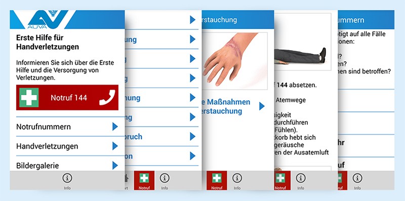 Screenshots von der App "Erste HIlfe Hand"