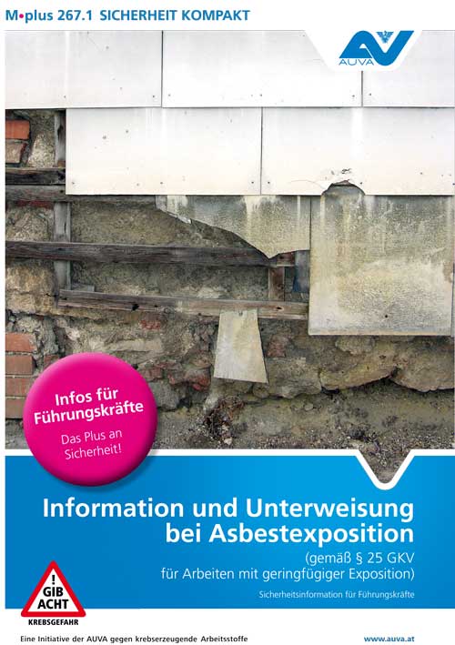 Titelbild des Merkblattes M.plus 267.1 "Information und Unterweisung bei Asbestexposition"