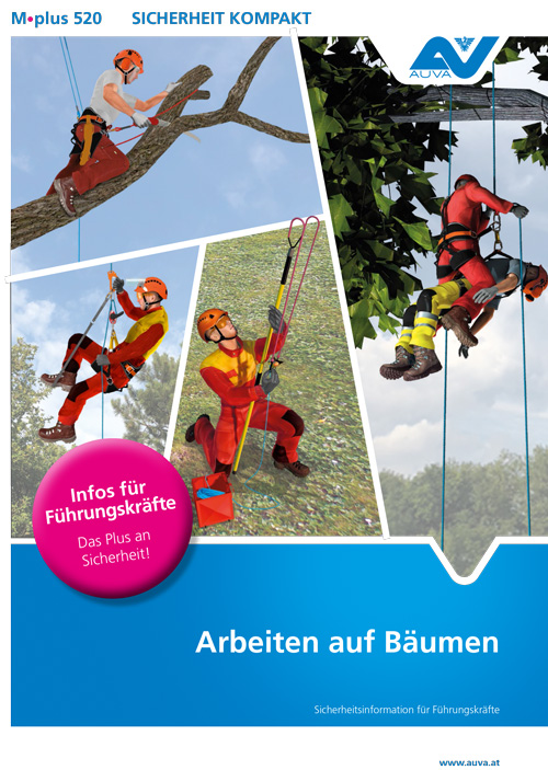 Titelbild des Merkblatt M.plus 520 "Arbeiten auf Bäumen"