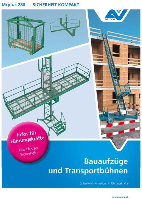 Titelbild des Merkblattes M.plus 280 "Bauaufzüge und Transportbühnen"