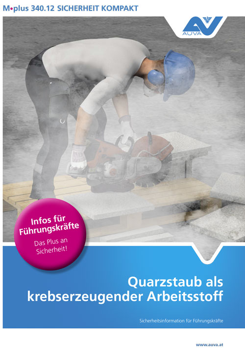 Titelbild des Merkblattes M.plus 340.12 "Quarzstaub als krebserzeugender Arbeitsstoff"